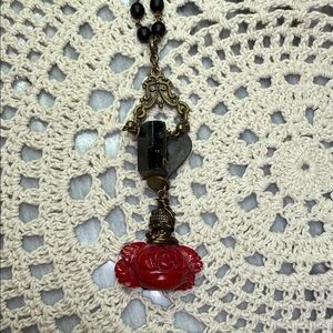 black tourmaline carved rose ritual 24” necklace